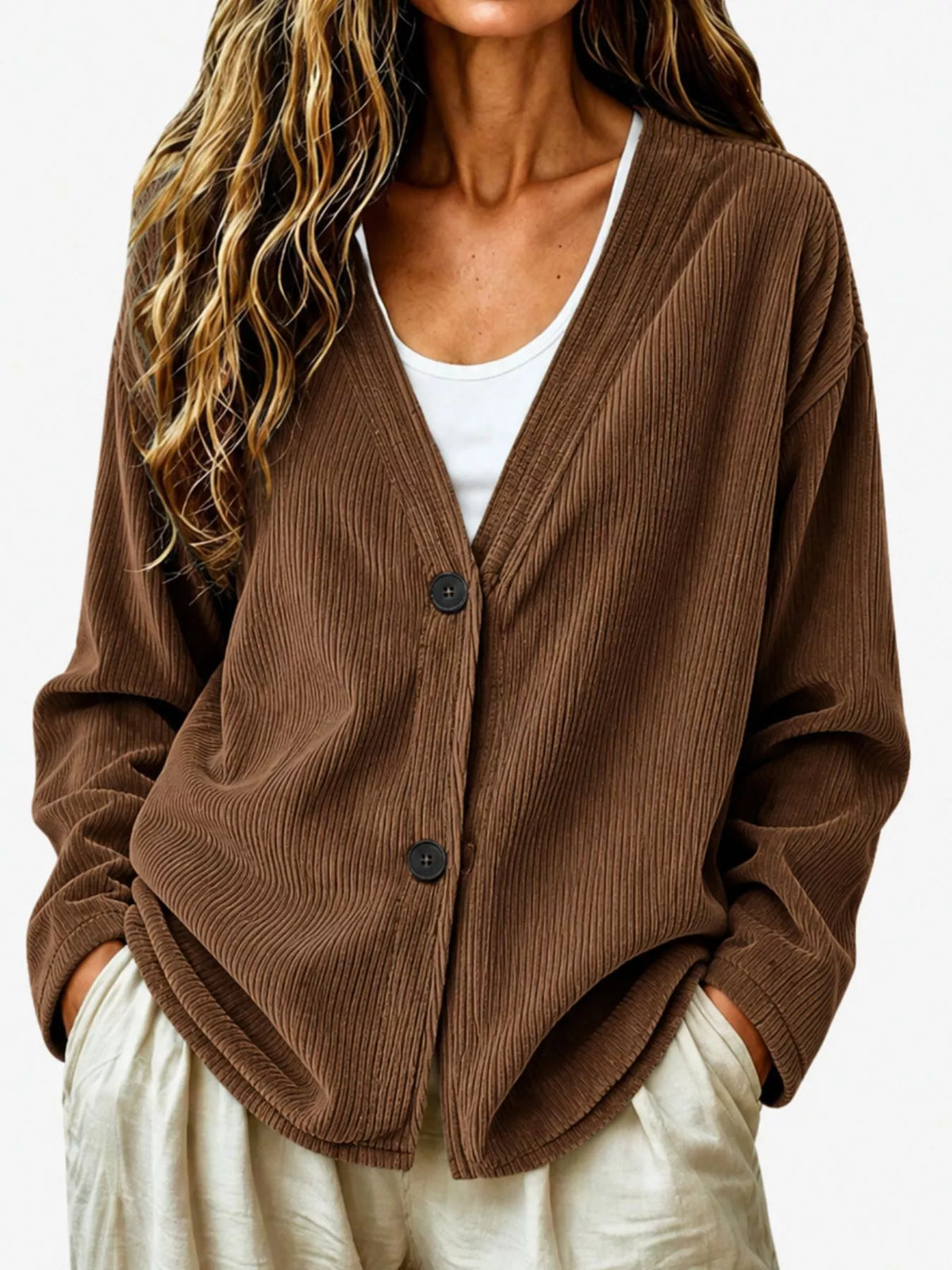 Thyra cardigan i manchester, brun
