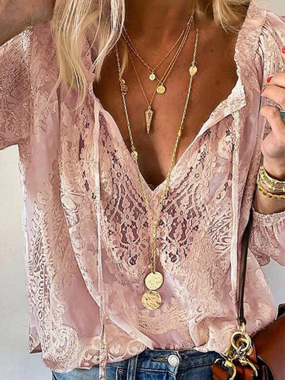 Christina blus med spets, rosa