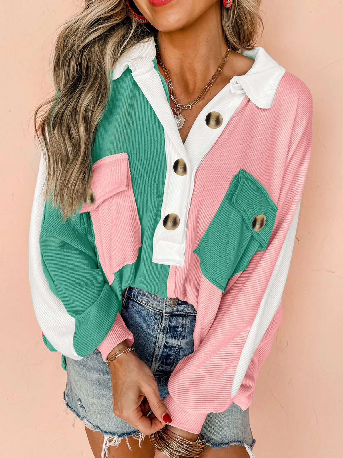 Vanja sweatshirt med färgblock, dammrosa