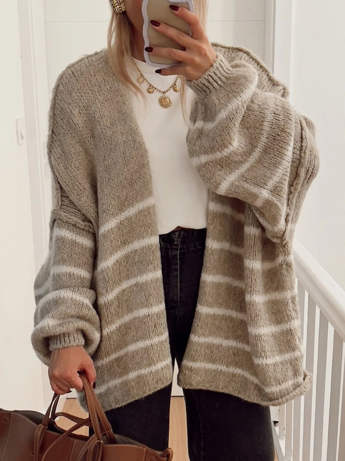 Mallory randig cardigan, khaki
