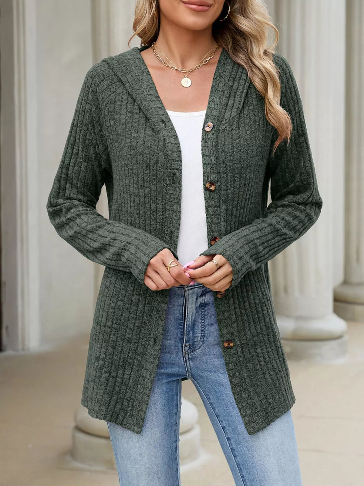 Venke ribbstickad cardigan