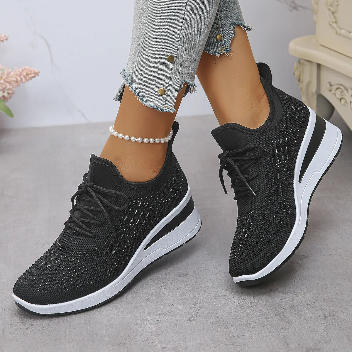 Luciana sneakers med strass, svart