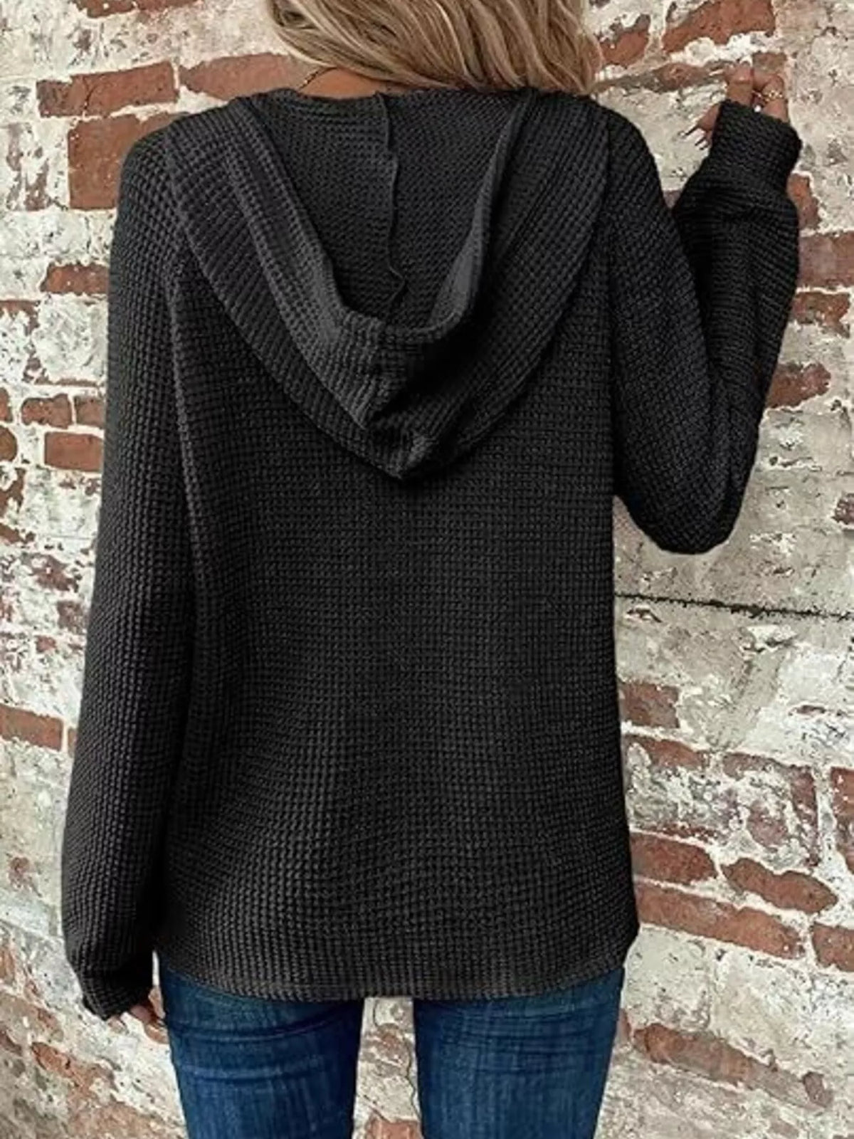 Edna våffelstickad hoodie