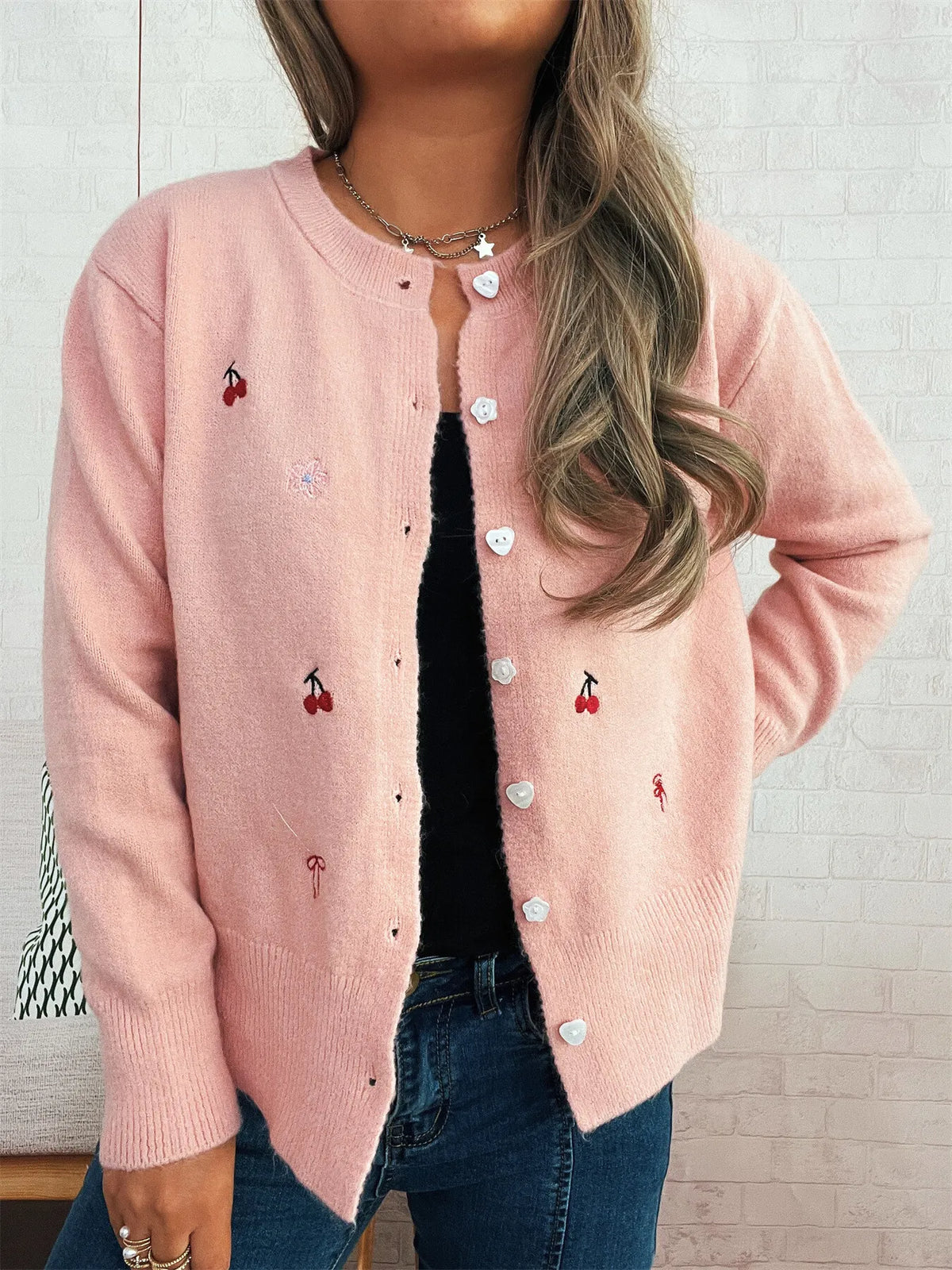 Angie ribbstickad cardigan, rosa