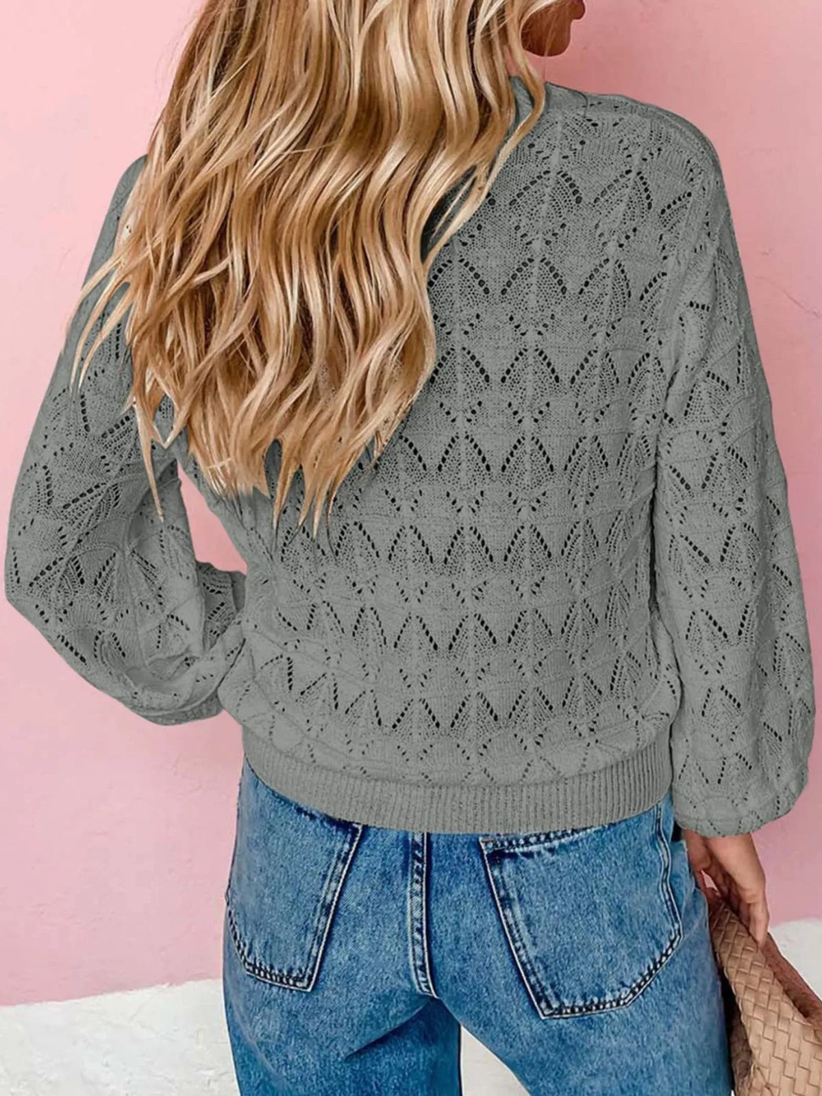 Rhea hålstickad cardigan, grå