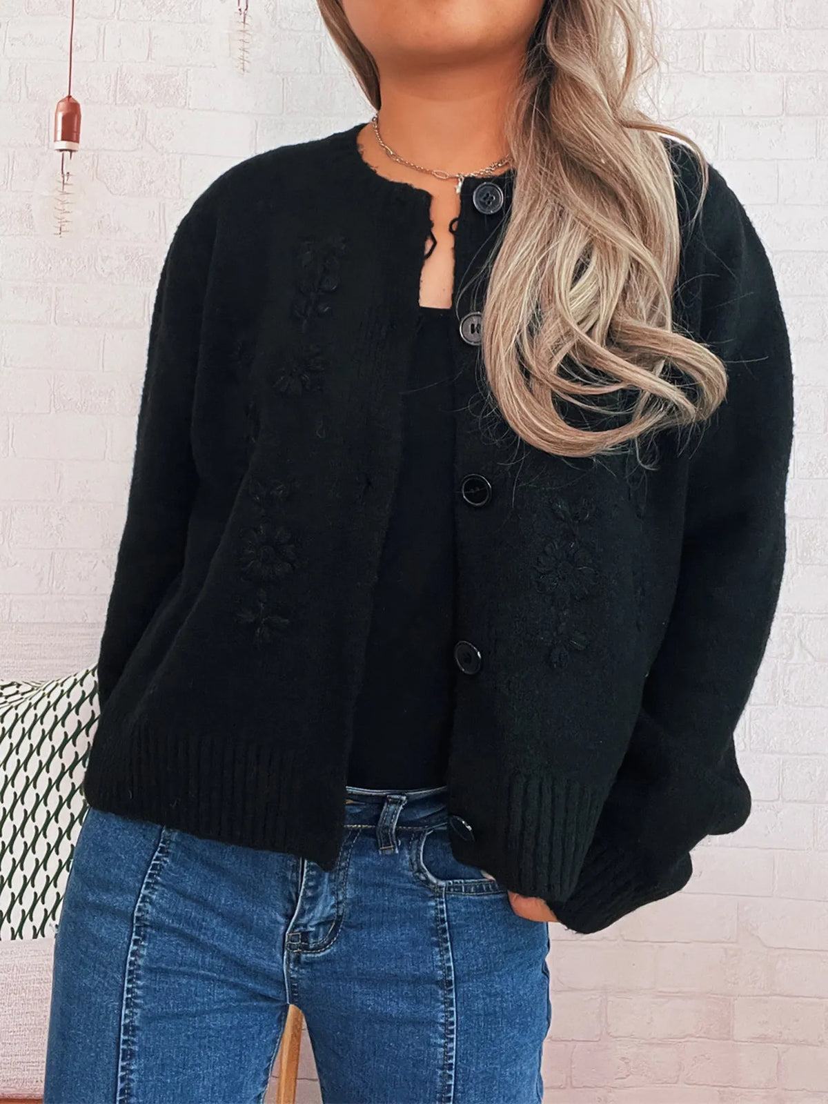 Angelina blommig cardigan, svart