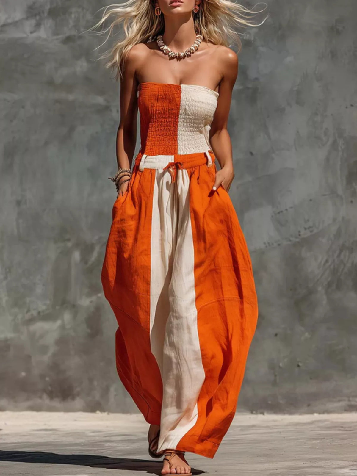 Aloisia axelbandslös jumpsuit, orange
