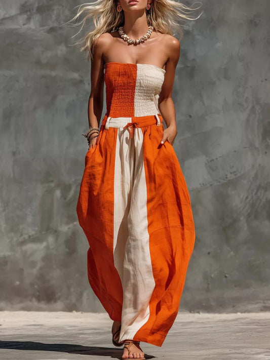 Aloisia axelbandslös jumpsuit, orange