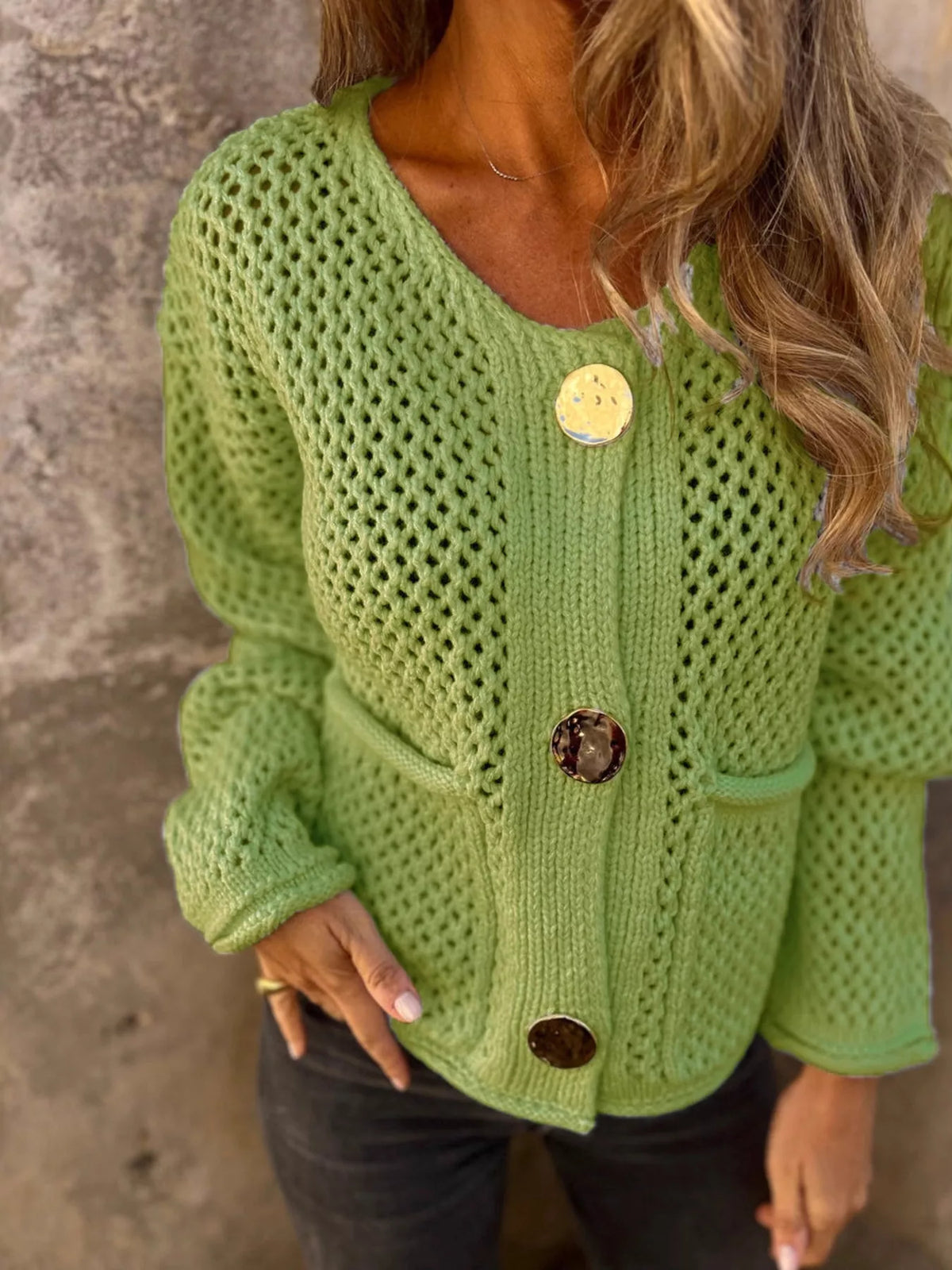 Verity virkad cardigan, grön