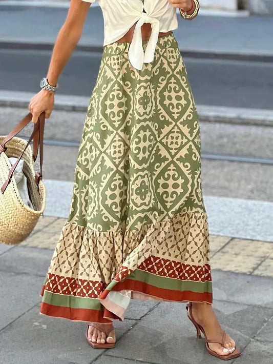 Leila geometrisk maxikjol, ljusgrön
