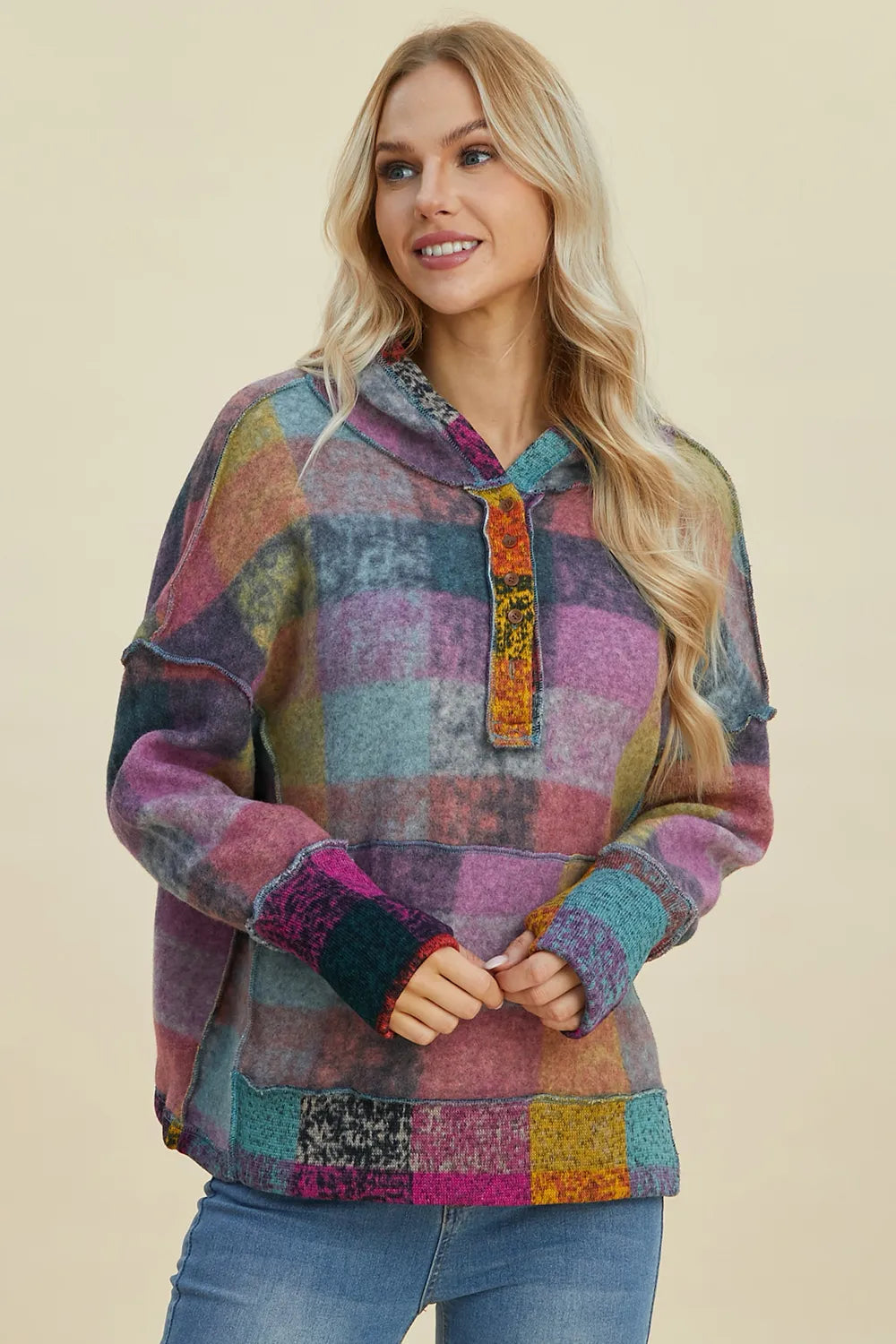 Amalia rutig hoodie, lila
