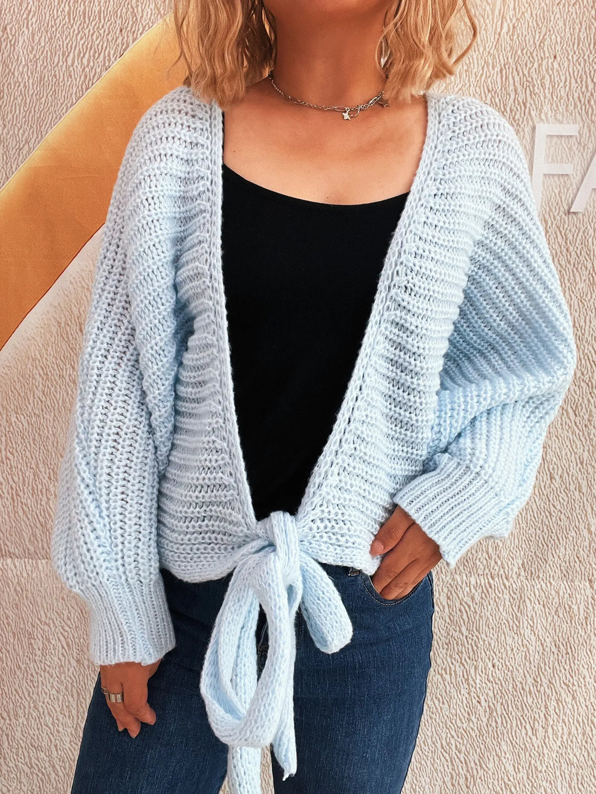 Josette croppad cardigan, blå