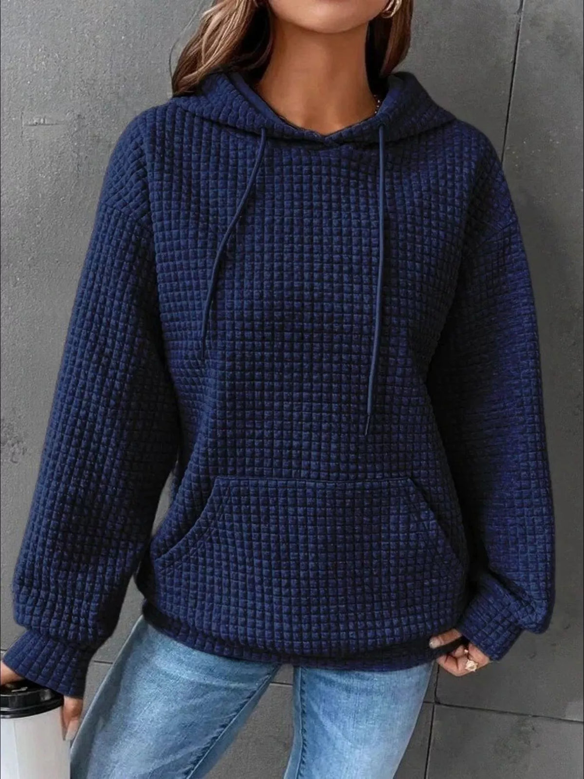 Elia texturerad hoodie, marinblå