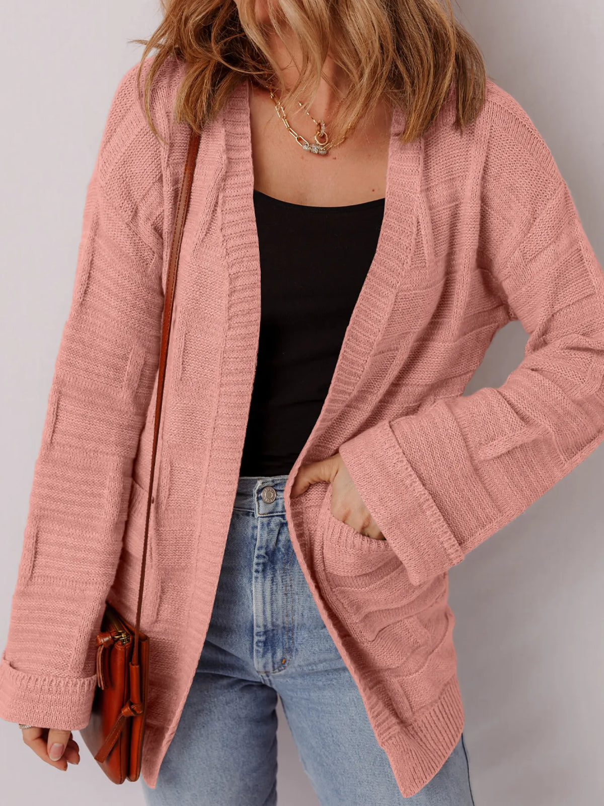 Jillian lång cardigan, dammrosa