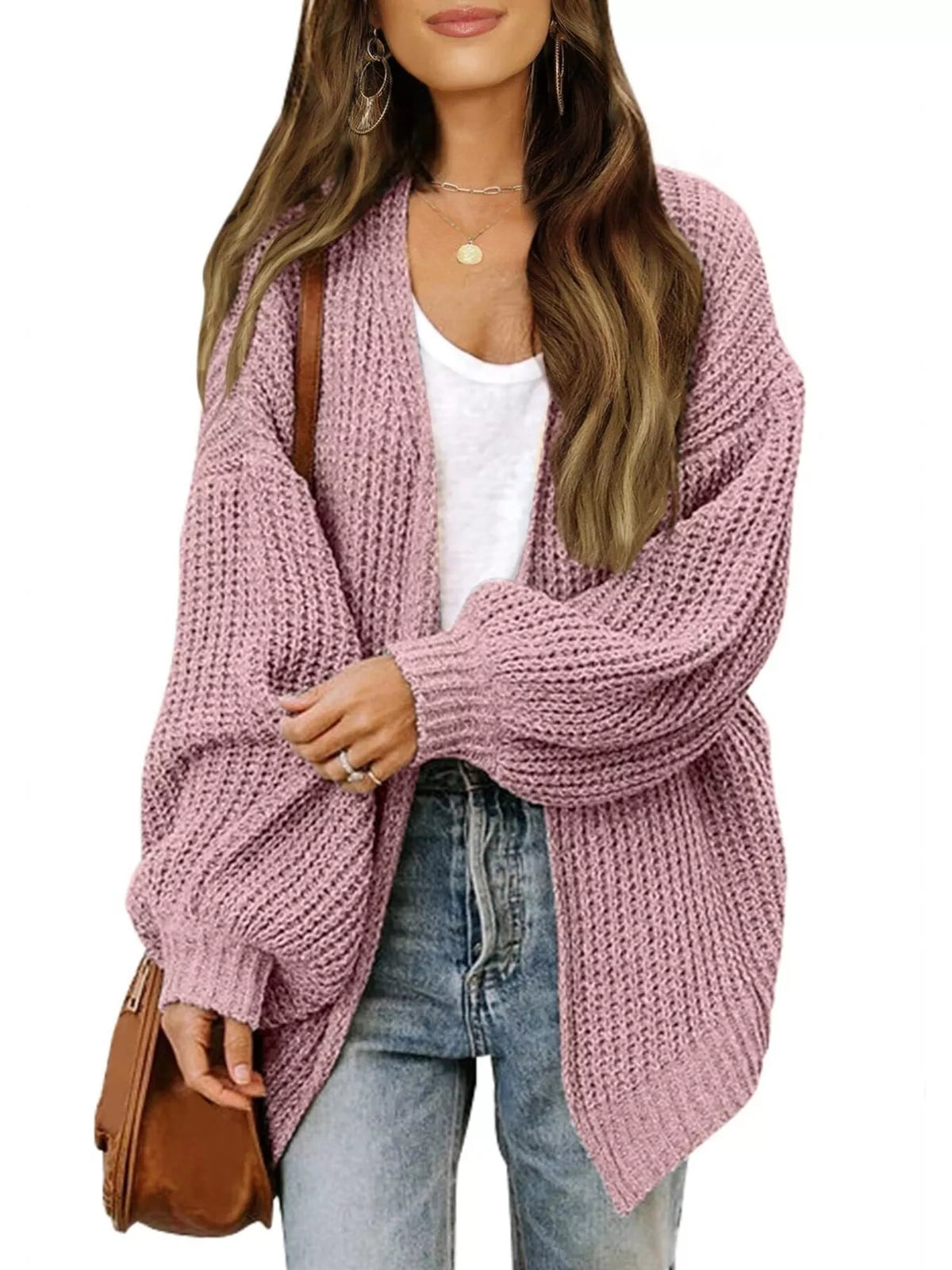 Rosemarie grovstickad cardigan, rosa