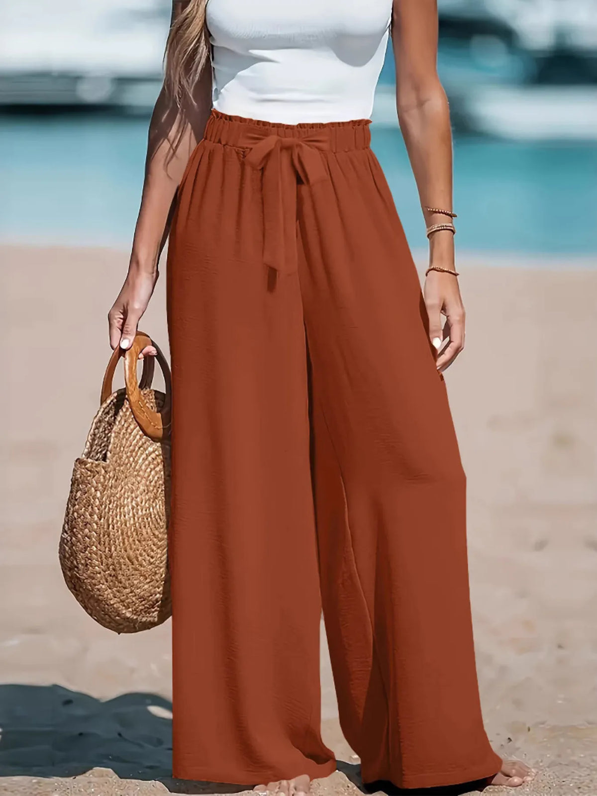 Kaja byxor med knytband, ljusbrun