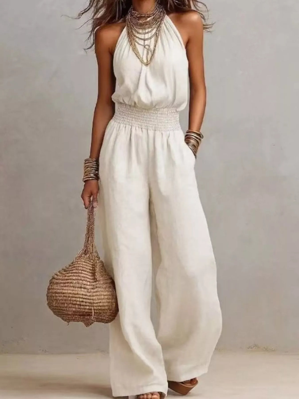 Gwyneth jumpsuit med halterneck, vit