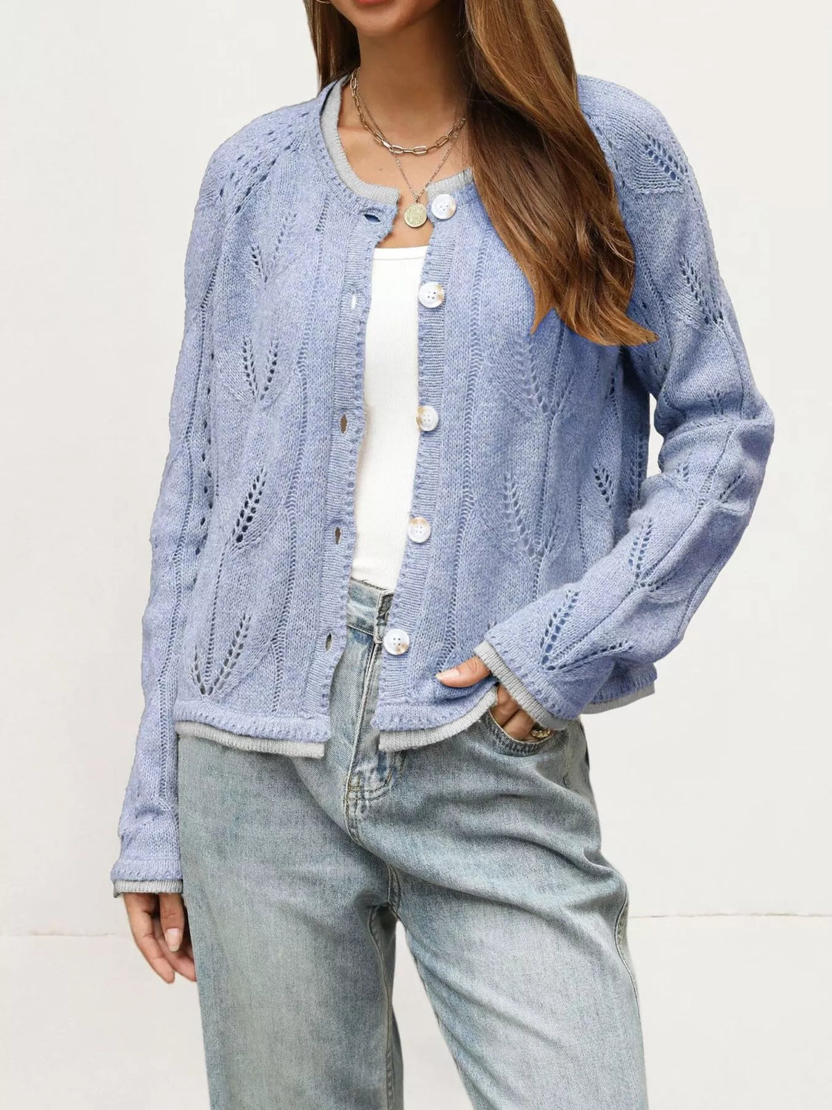 Mina hålstickad cardigan, blå