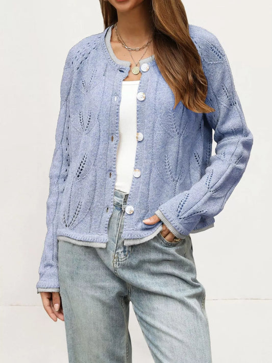 Mina hålstickad cardigan, blå
