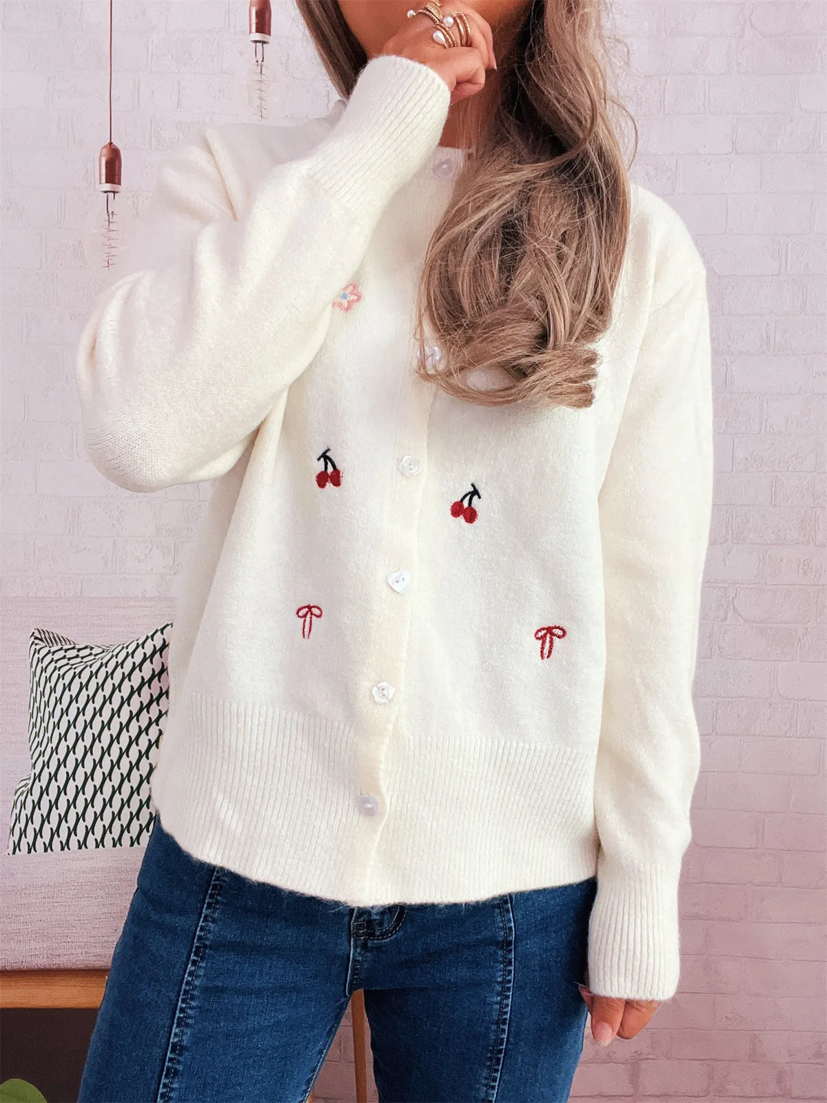 Angie ribbstickad cardigan, vit