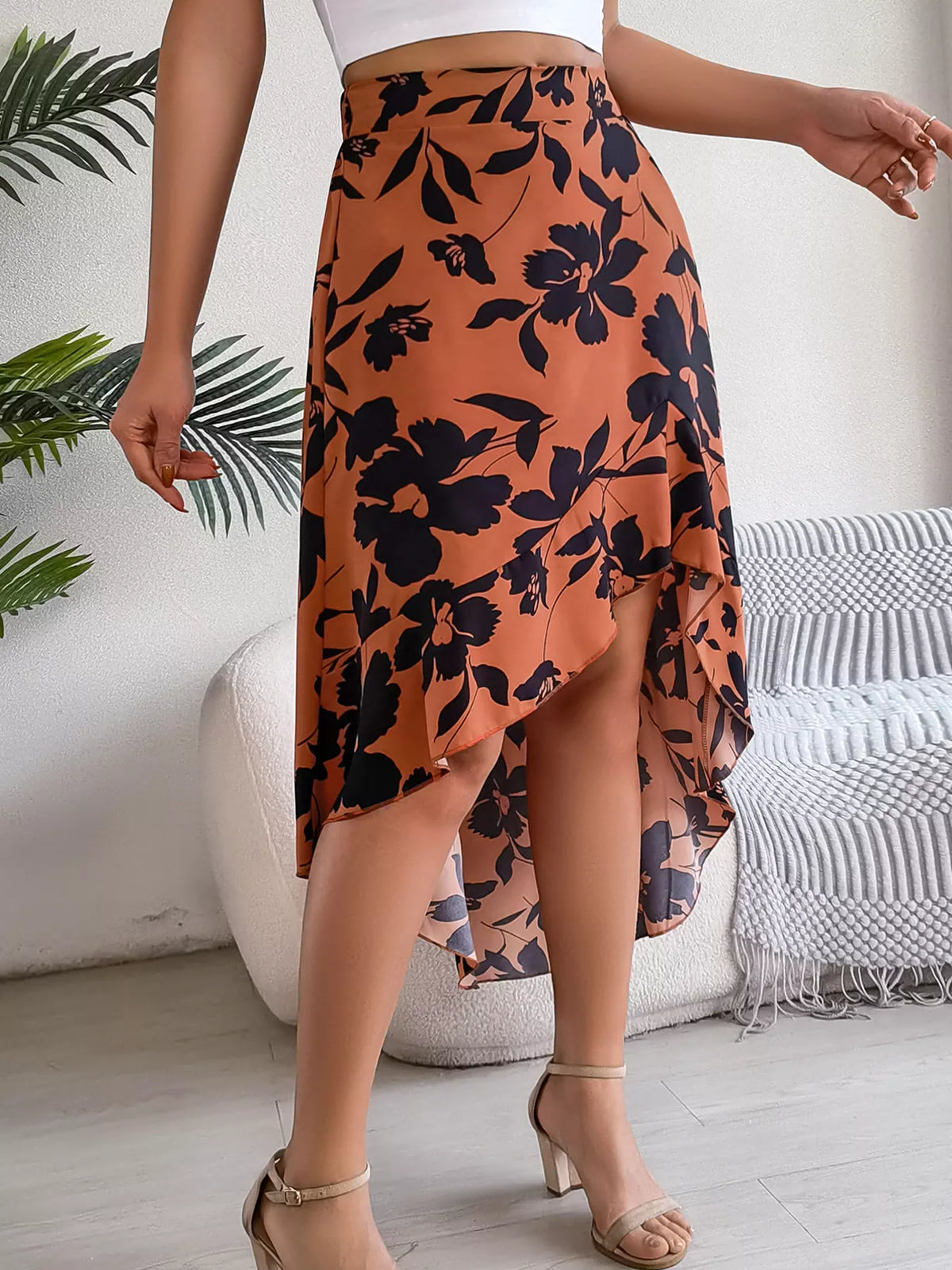 Lena blommig kjol, orange