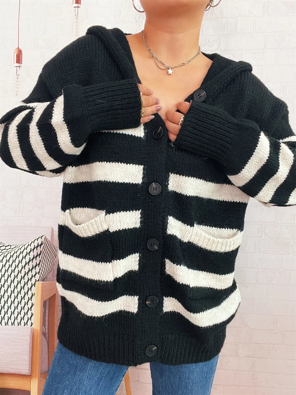 Nayla randig cardigan, svart