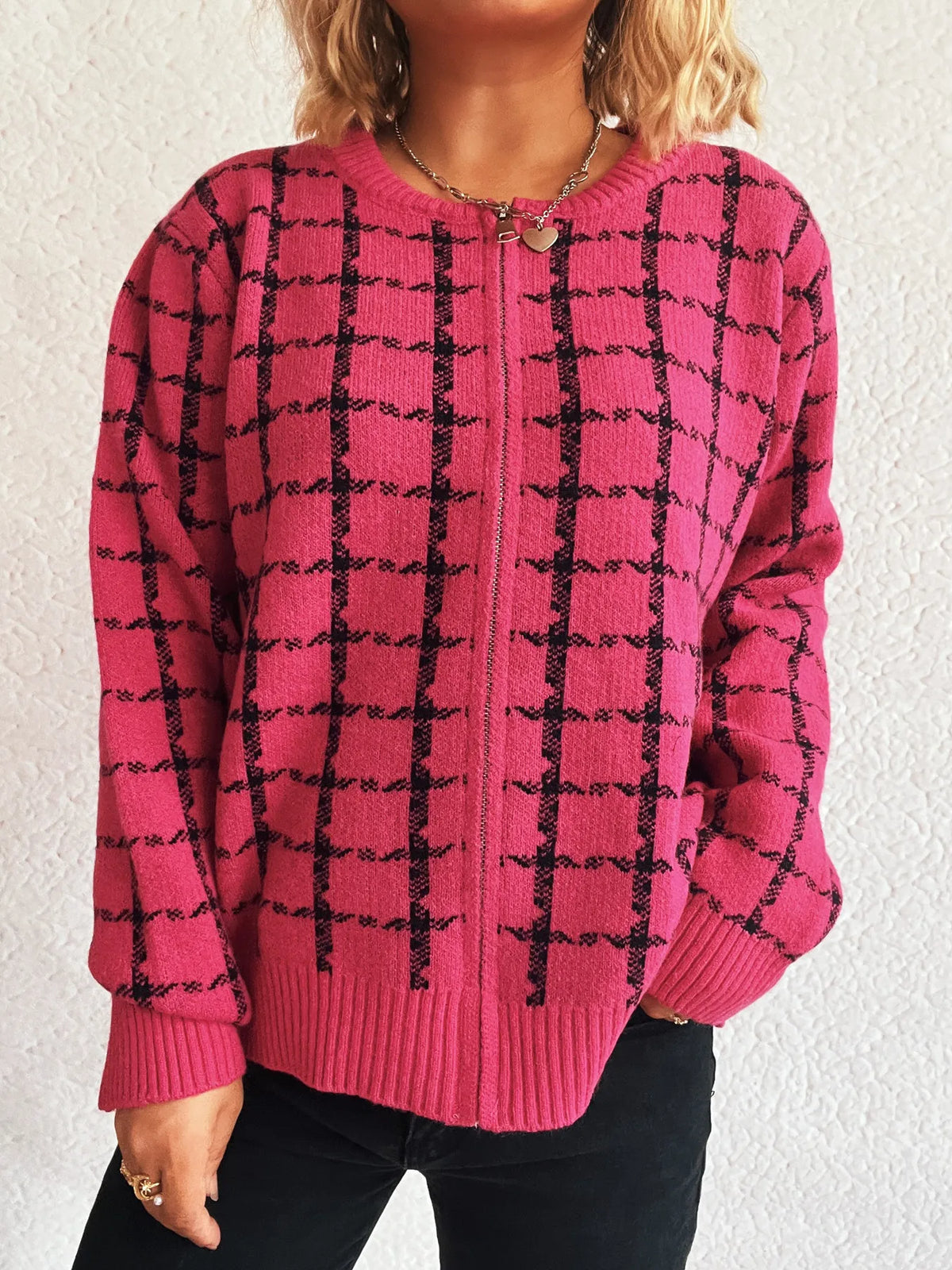 Holly rutig cardigan, rosenrosa