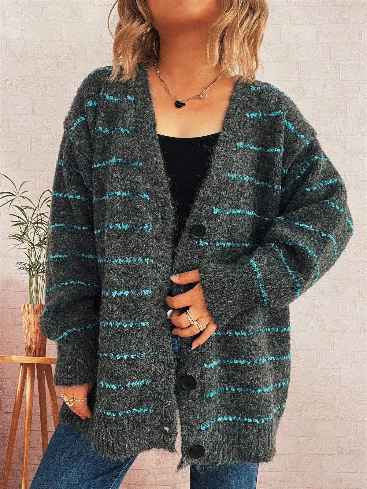 Saskia randig cardigan, brun