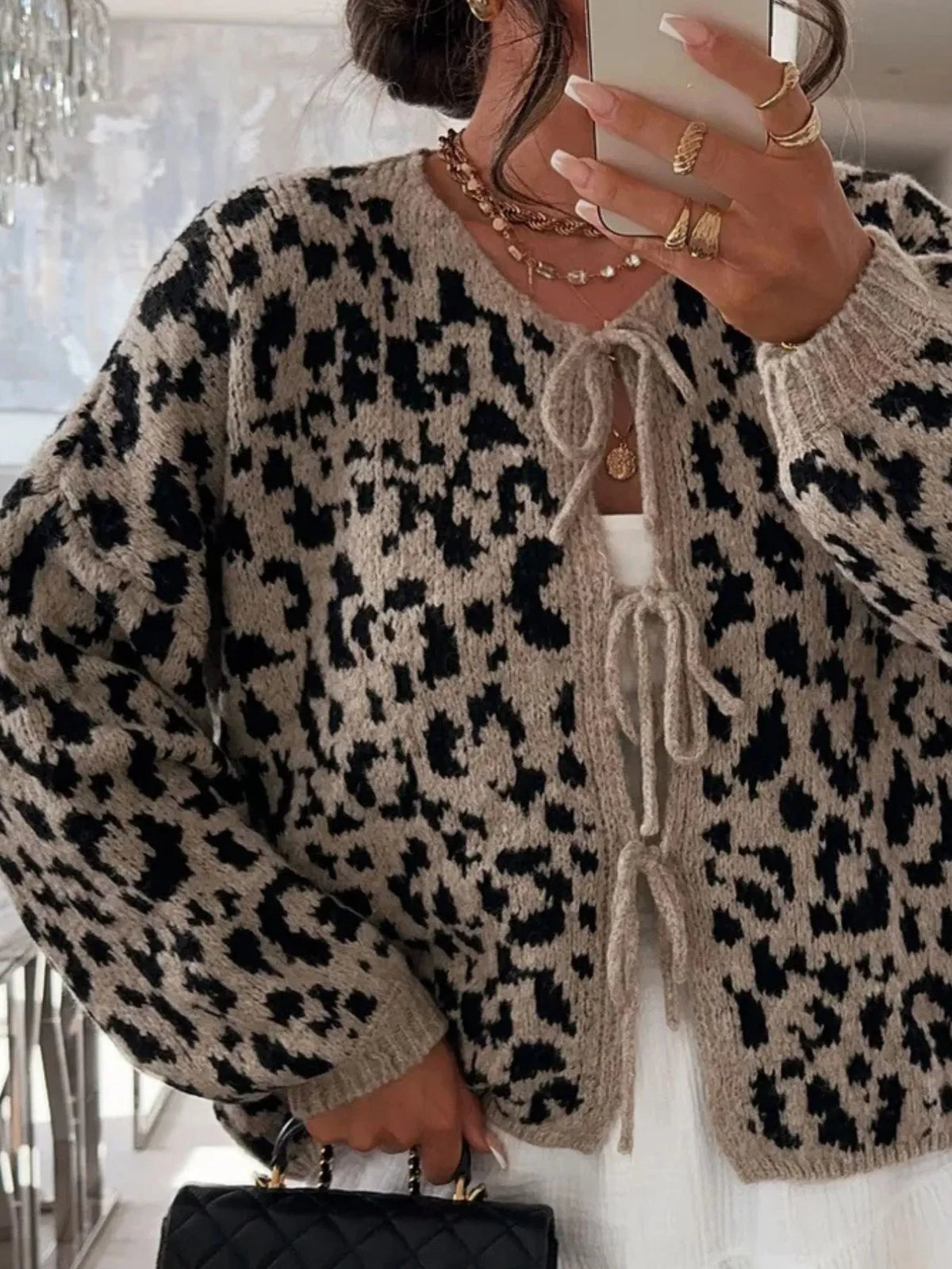 Irja leopardmönstrad cardigan, ljusbrun