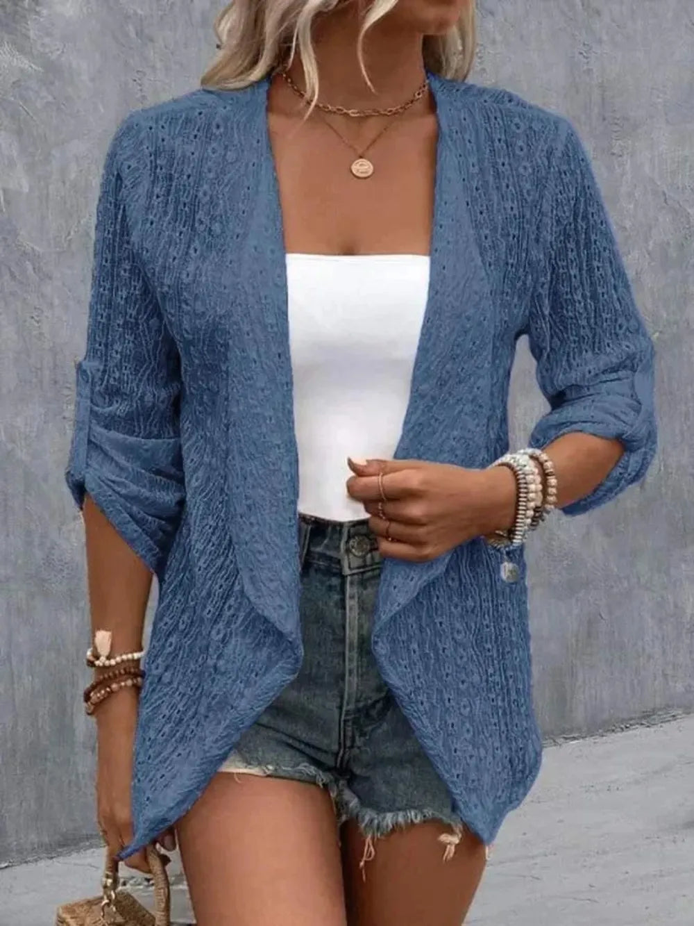 Pernilla broderad cardigan, dimblå