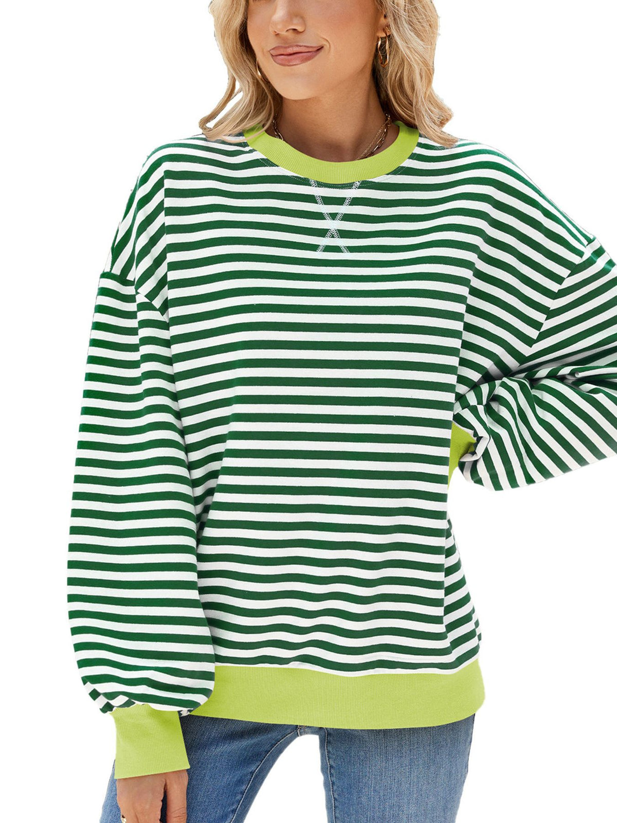 Alvhild randig sweatshirt, blekgrön