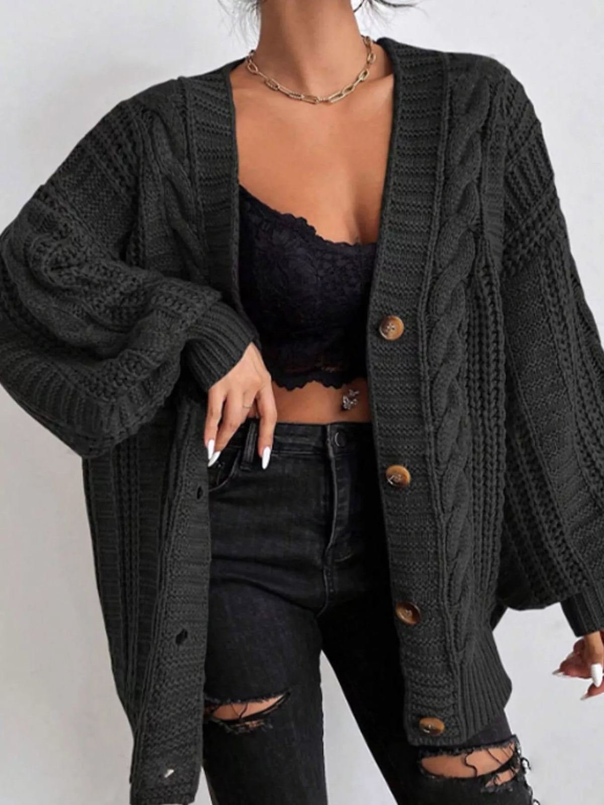 Margaux kabelstickad cardigan, svart