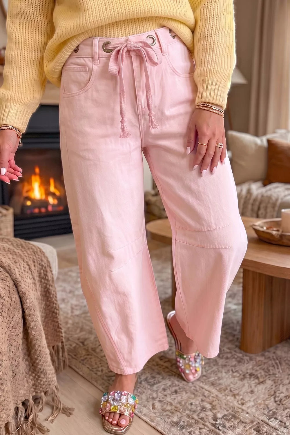 Helga vidbenta jeans, puderrosa