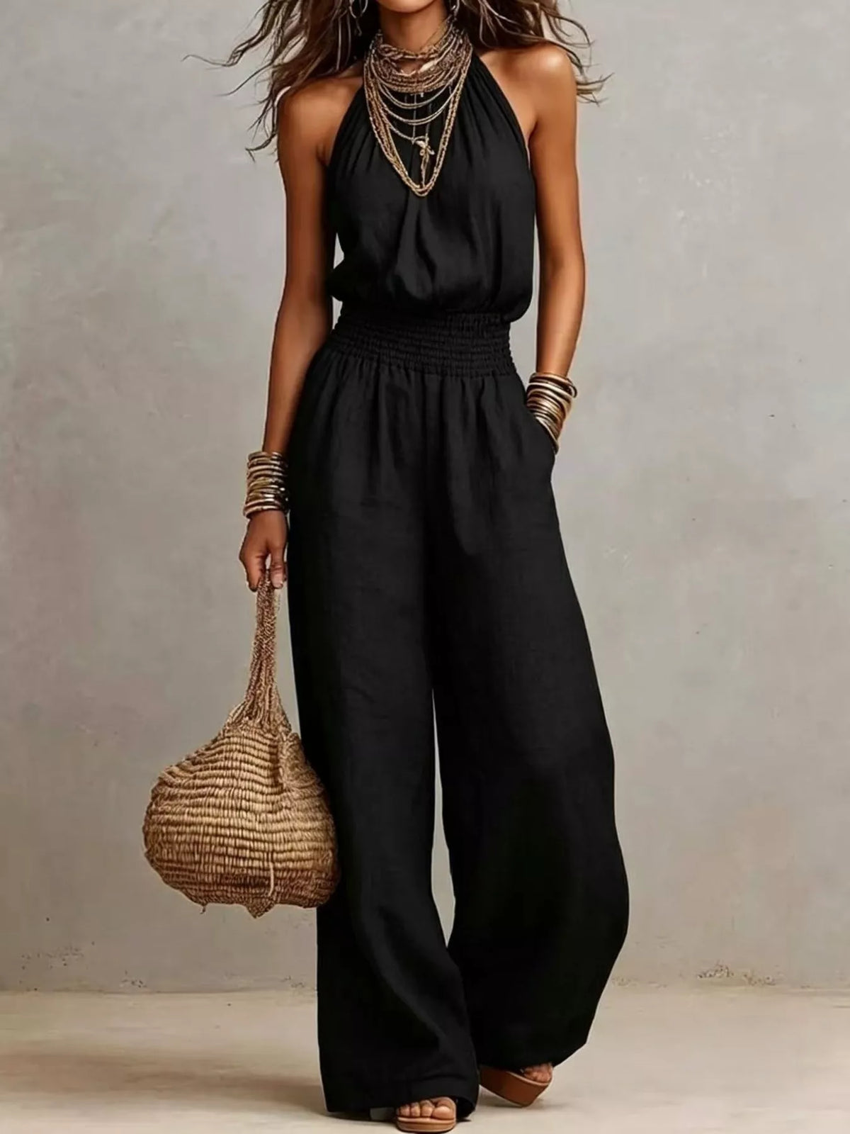 Gwyneth jumpsuit med halterneck, svart