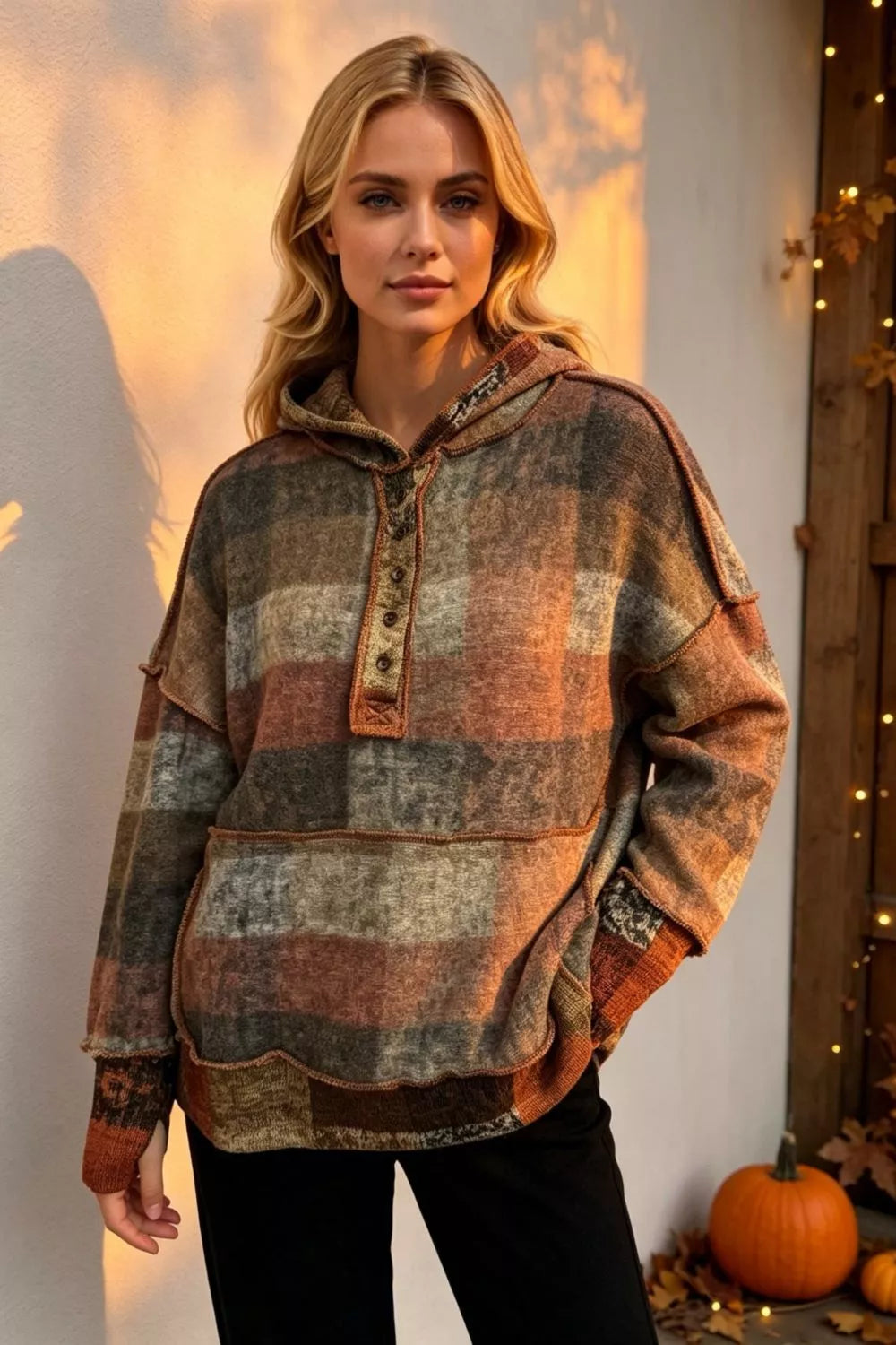 Amalia rutig hoodie, mandarinorange