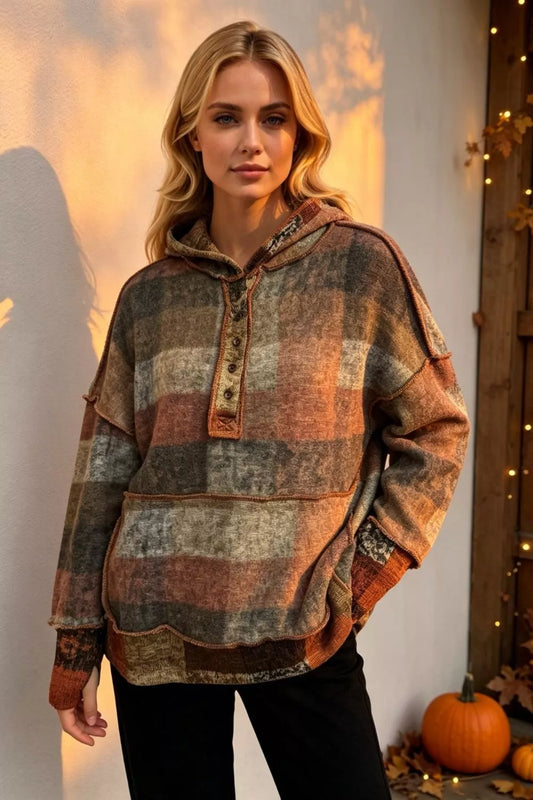 Amalia rutig hoodie, mandarinorange