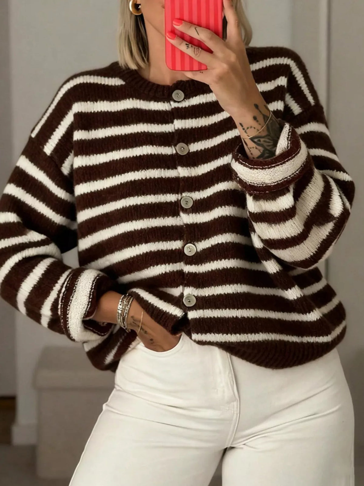 Matilda randig cardigan, brun