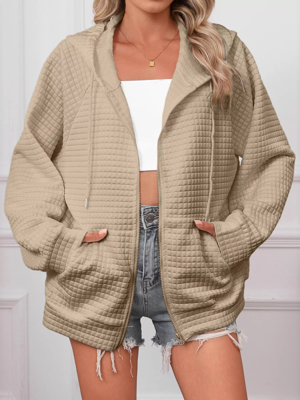 Nova quiltad hoodie, khaki