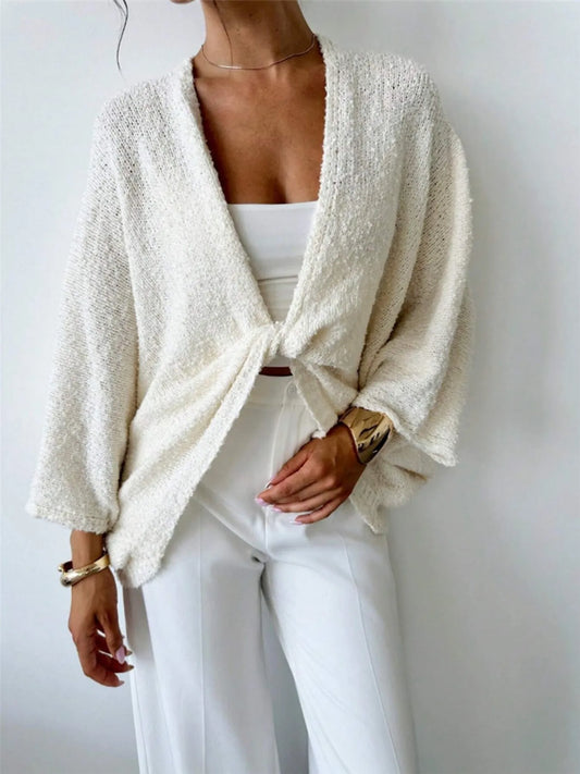 Elodie cardigan med vriden front, benvit