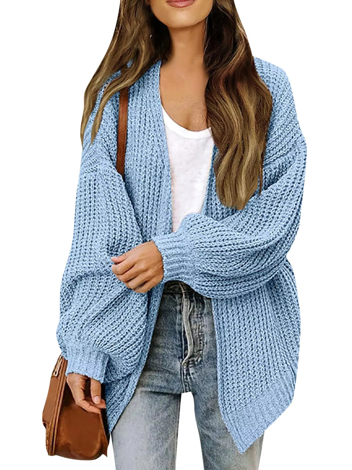Rosemarie grovstickad cardigan, ljusblå