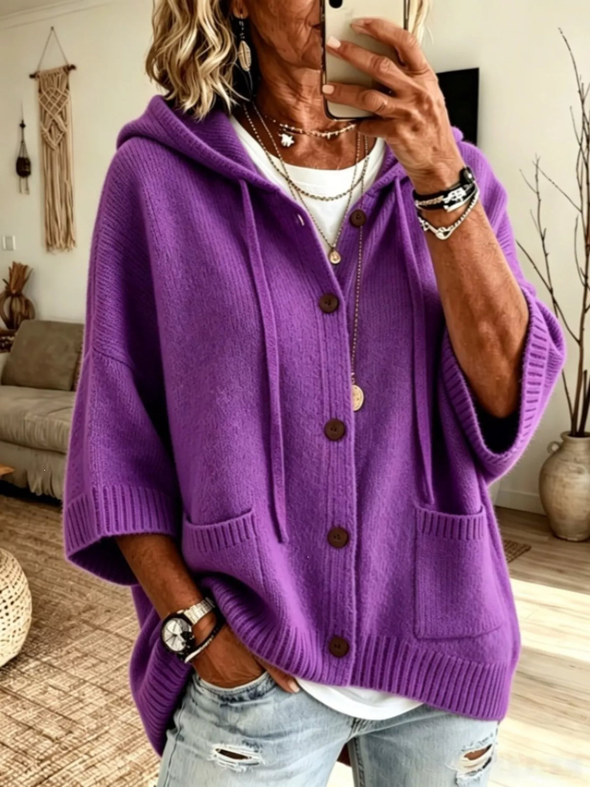 Gaia cardigan med knytning, lila