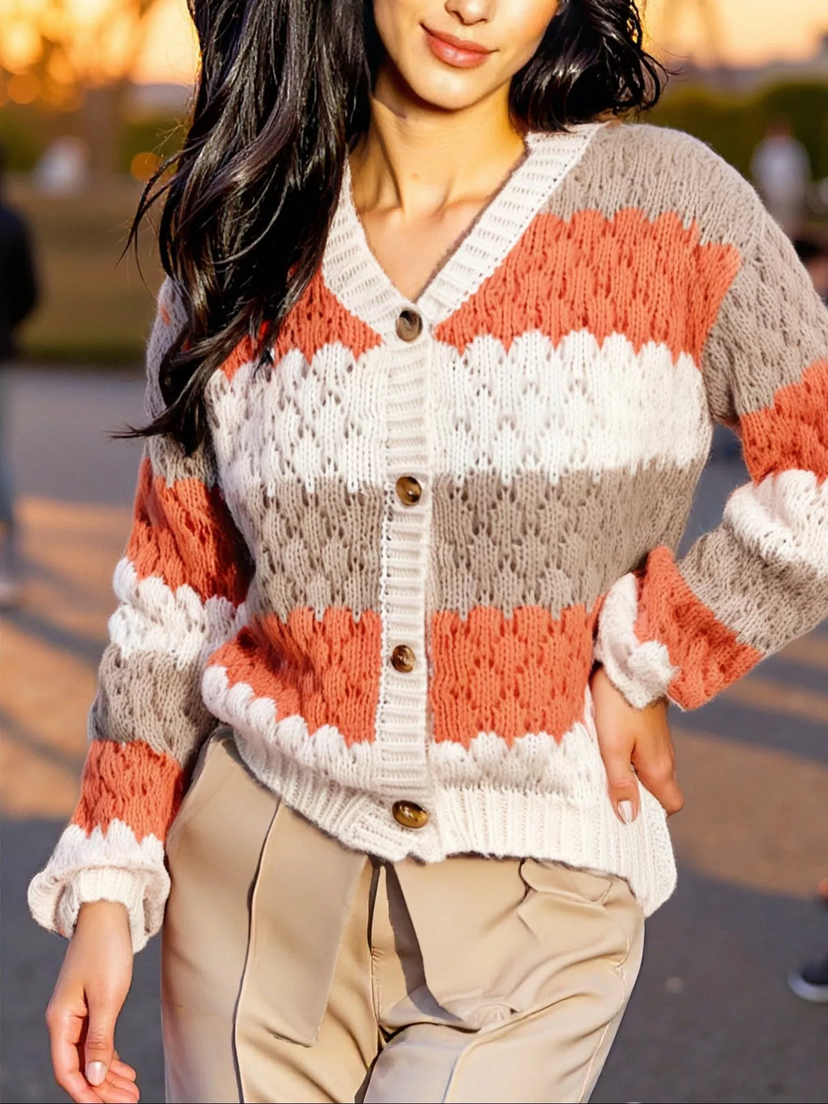 Magali cardigan med färgblock, khaki