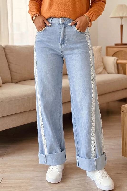 Jeanette spetskantade jeans, ljusblå