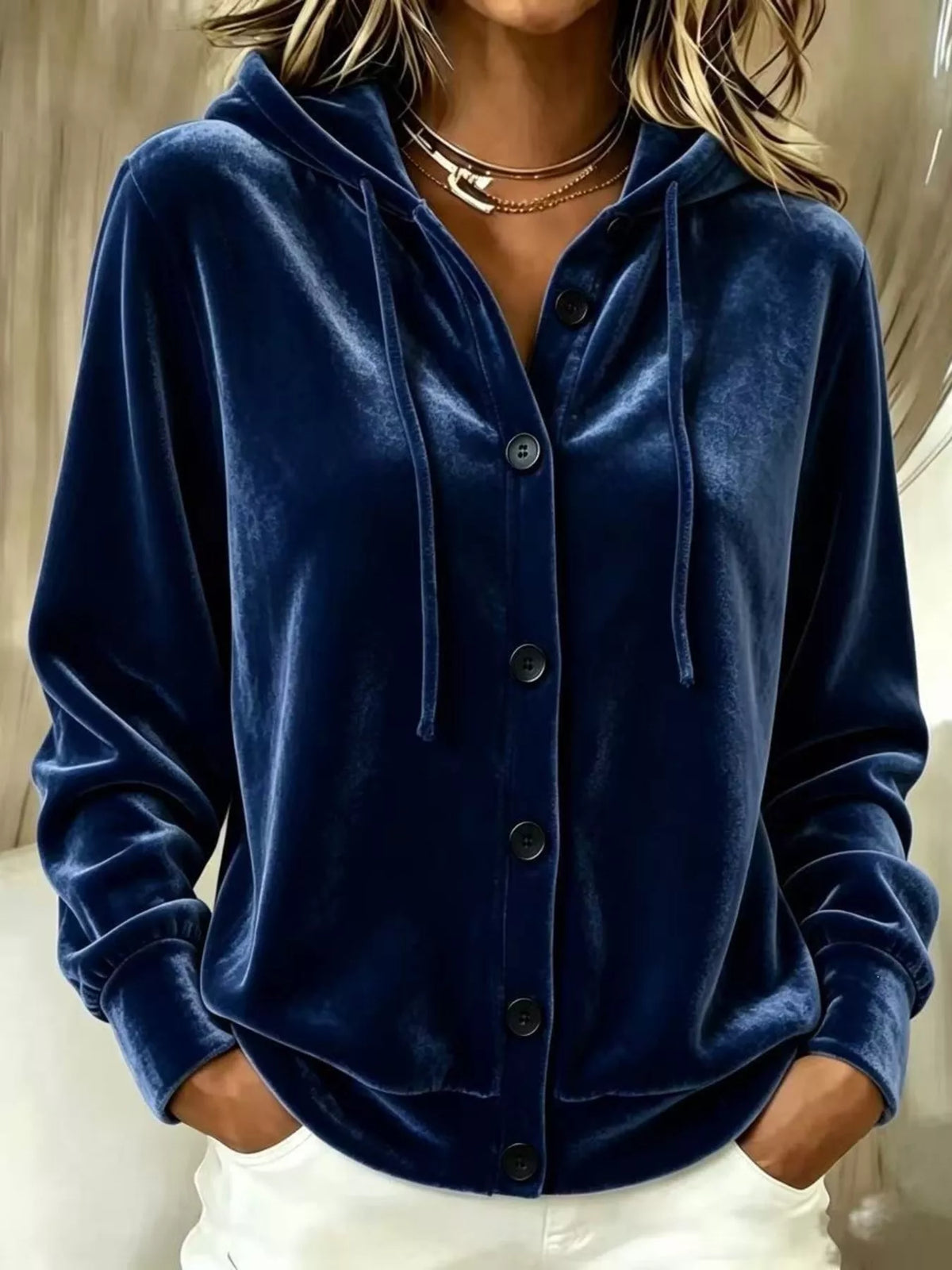 Susanne hoodie i sammet, mörkblå