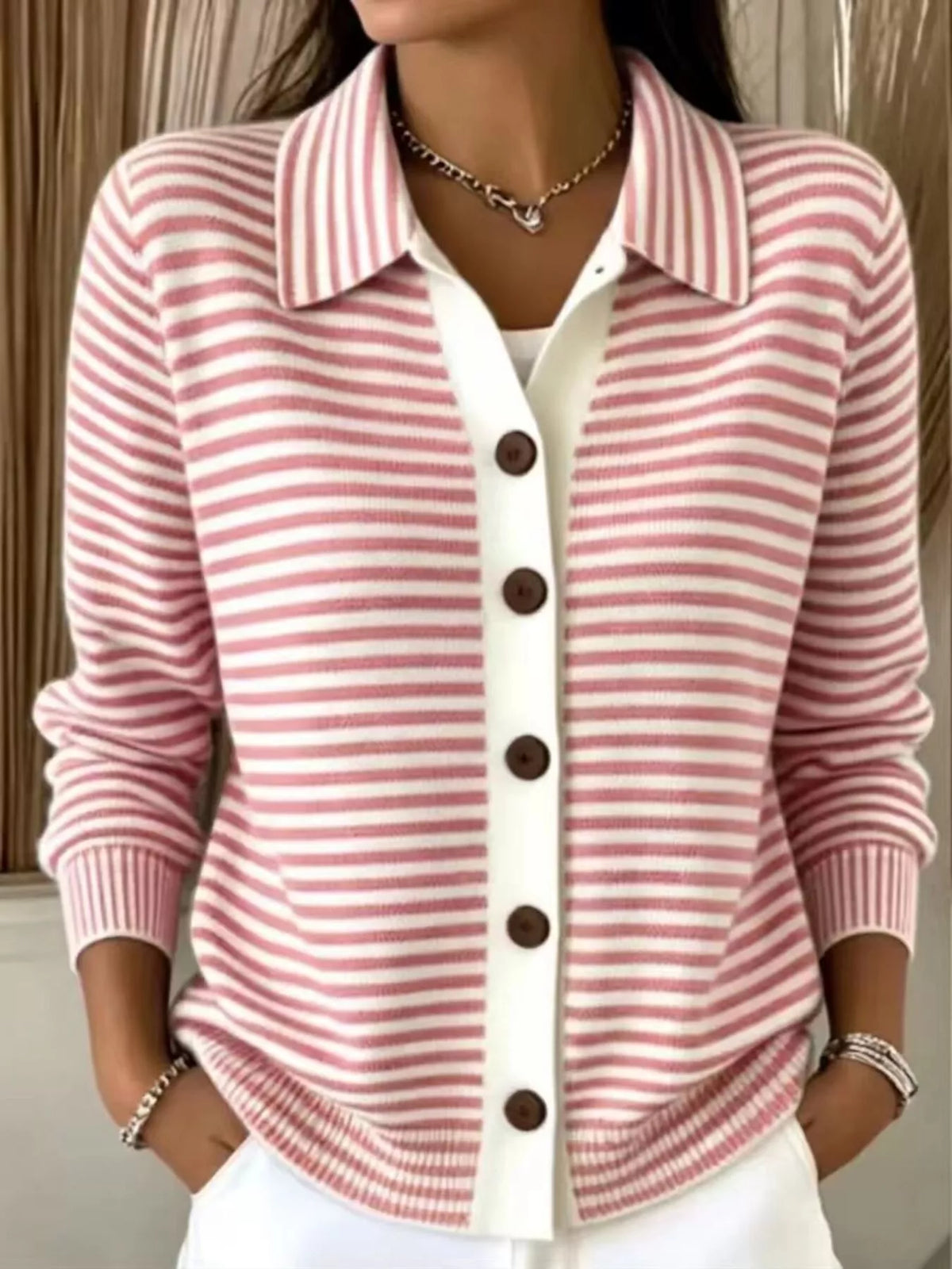Aglaia randig cardigan, rosa