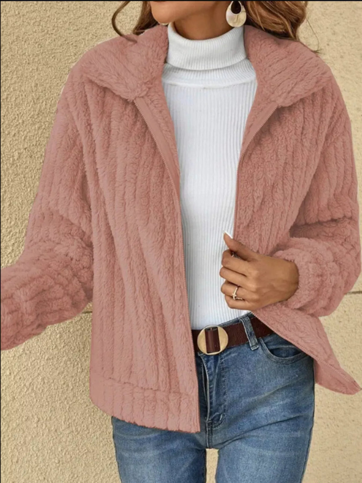 Trine jacka i pälslook, rosa