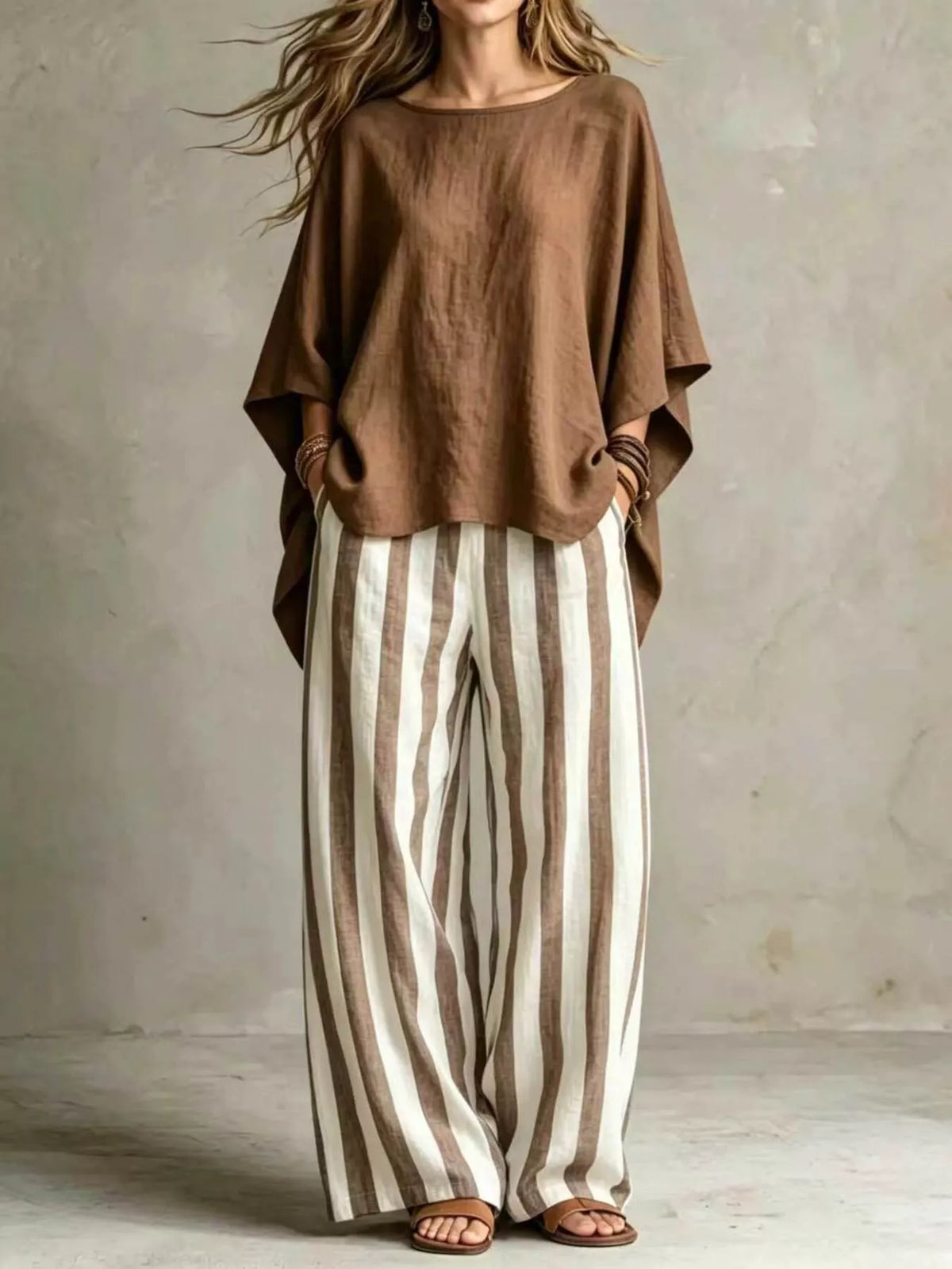Melisande set med topp och byxor, brun