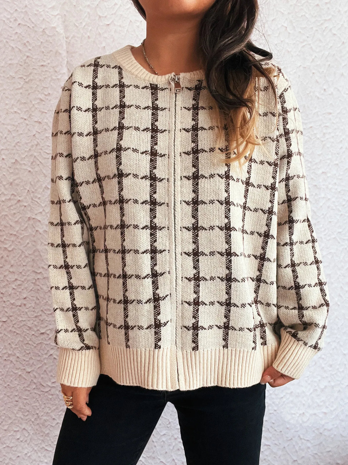 Holly rutig cardigan, aprikos
