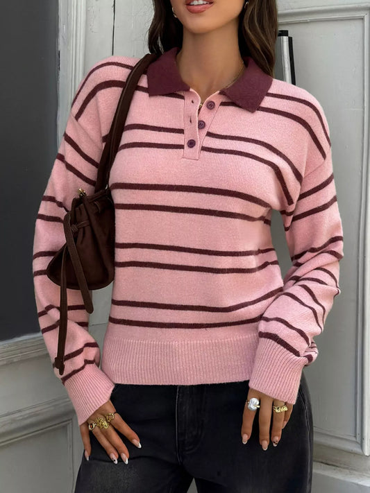 Edvina randig tröja, rosa och brun randig