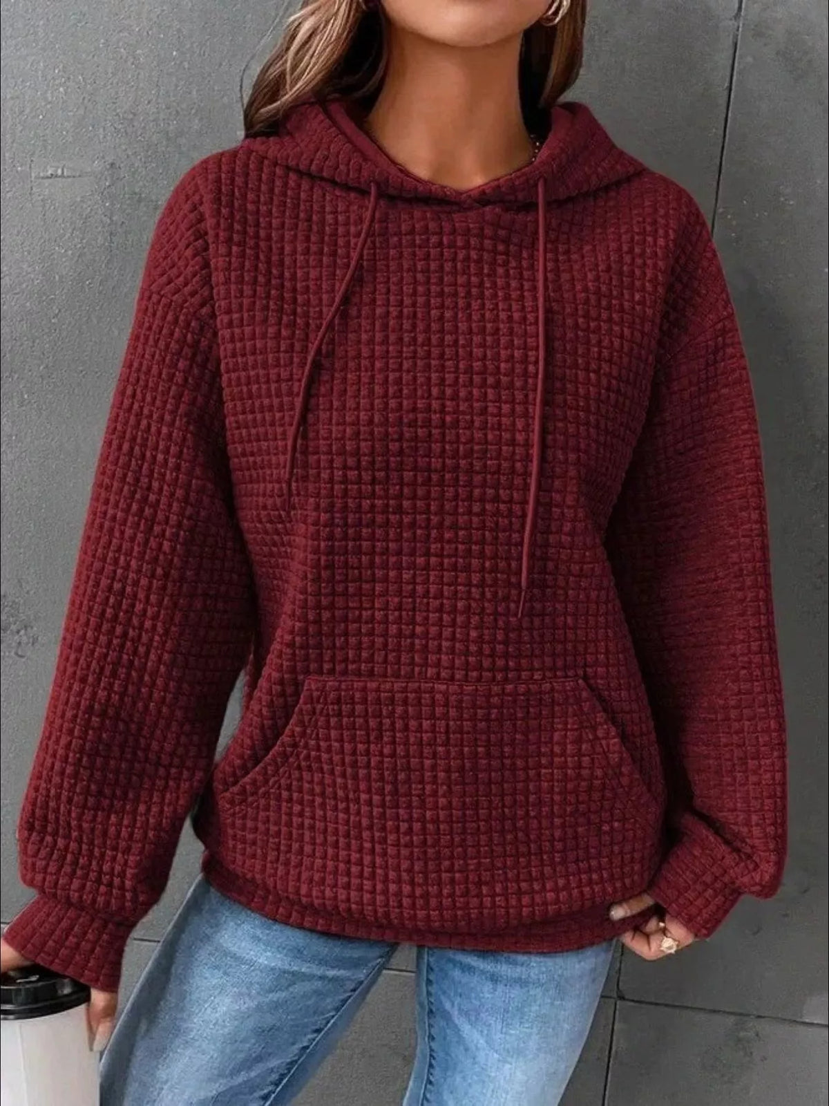 Elia texturerad hoodie, mörkröd
